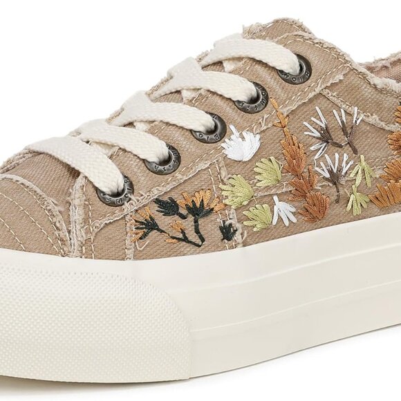 Shoes - Women's Canvas Sneakers Vegan Casual Platform Lace-Up Taupe Size 9